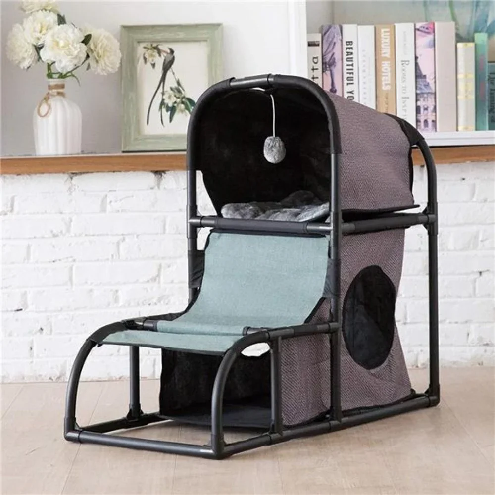 4 in 1 Multi-Functional Cat Condo Furniture with Scratching Post & Dangling Toy
